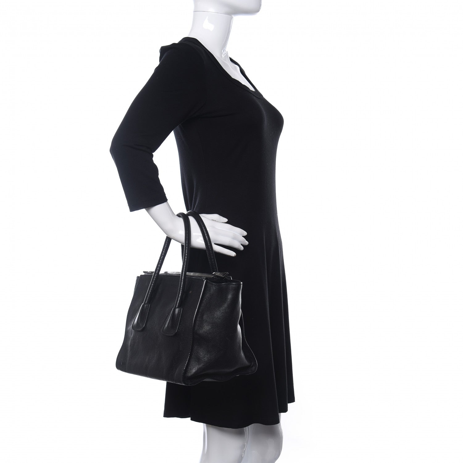 Prada Glace Calf Twin Pocket Tote Black 2 of 14
