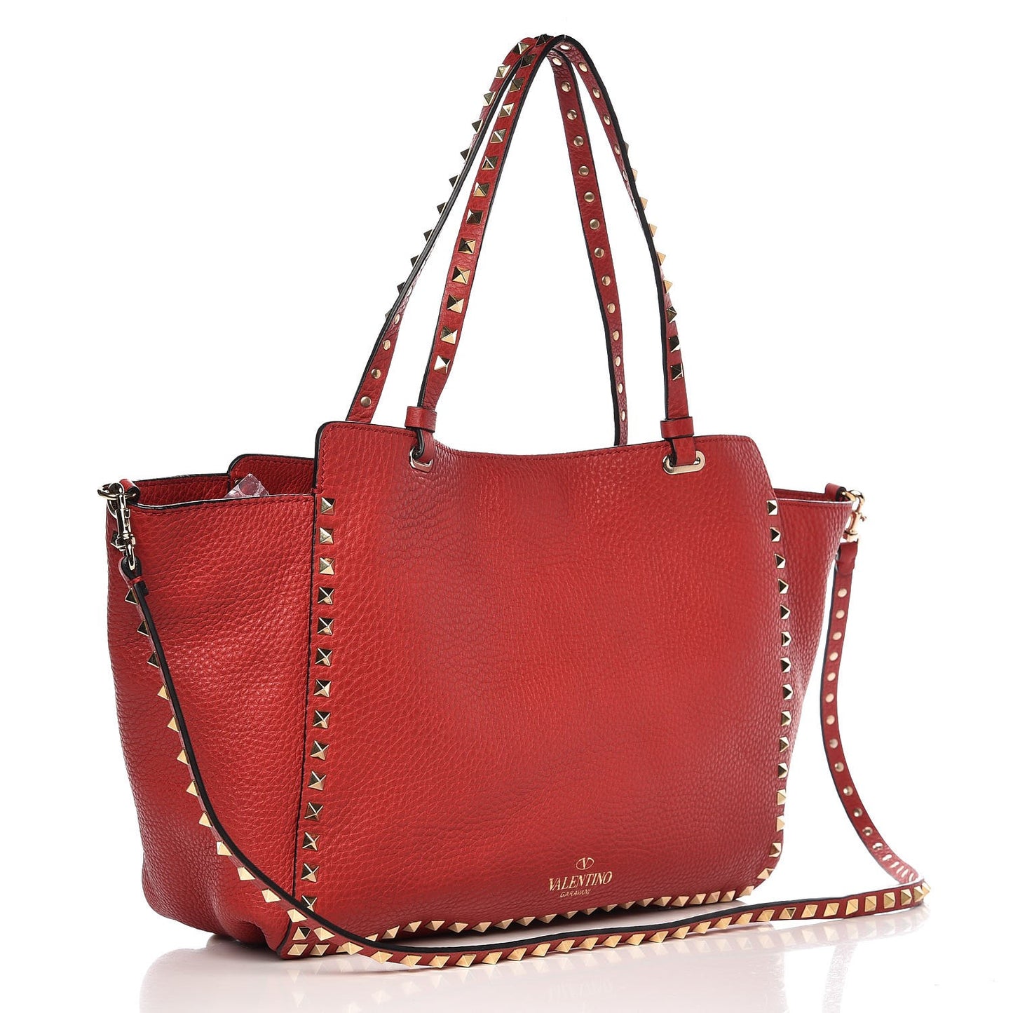 Pebbled Calfskin Medium Rockstud Tote Rosso Valentino