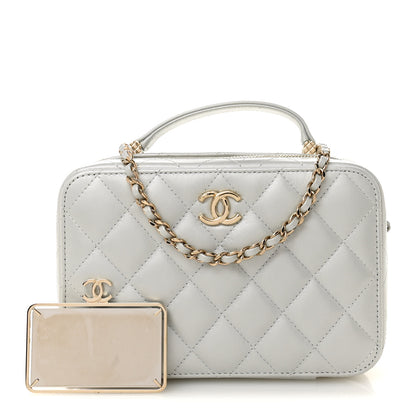 Chanel Metallic Lambskin Quilted Top Handle Vanity Case Silver 3 of 13