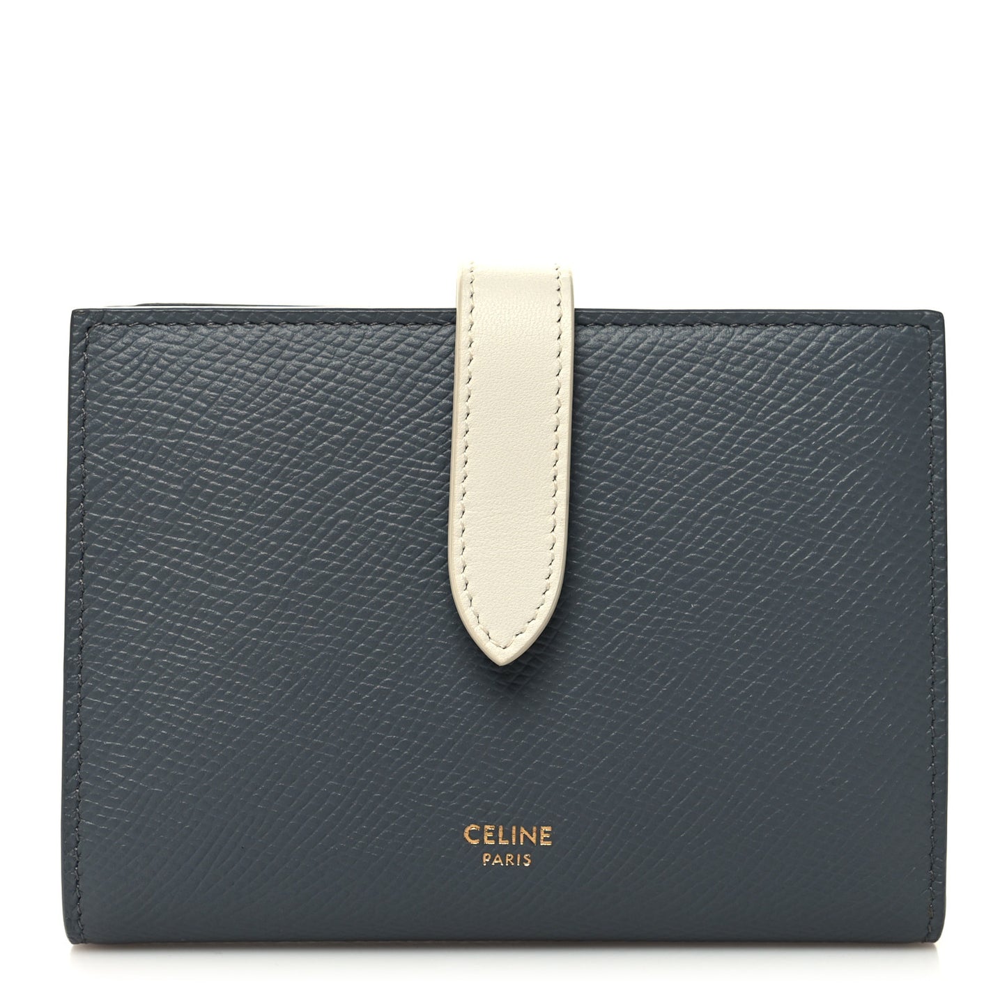 Grained Calfskin Medium Multifunction Strap Wallet Grey Chalk