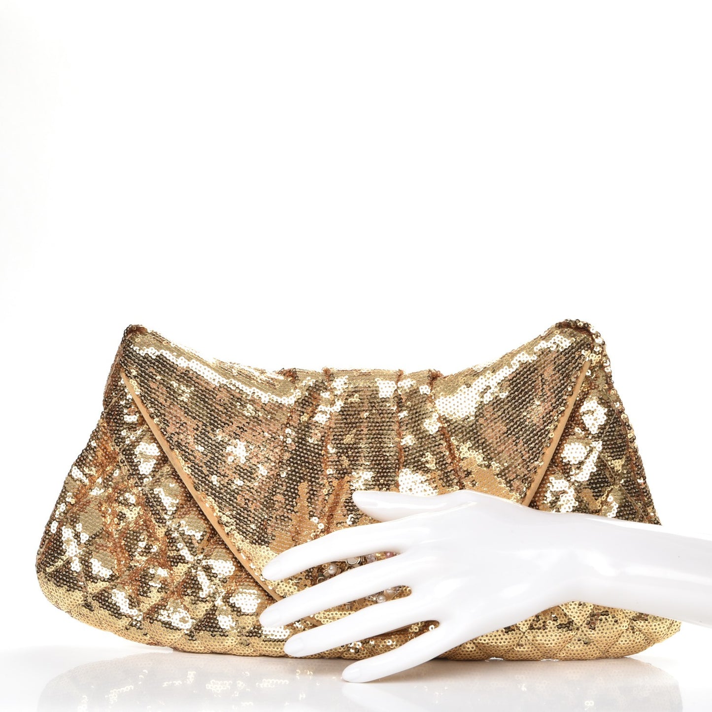 Sequin Paillette Quilted Flap Clutch Gold