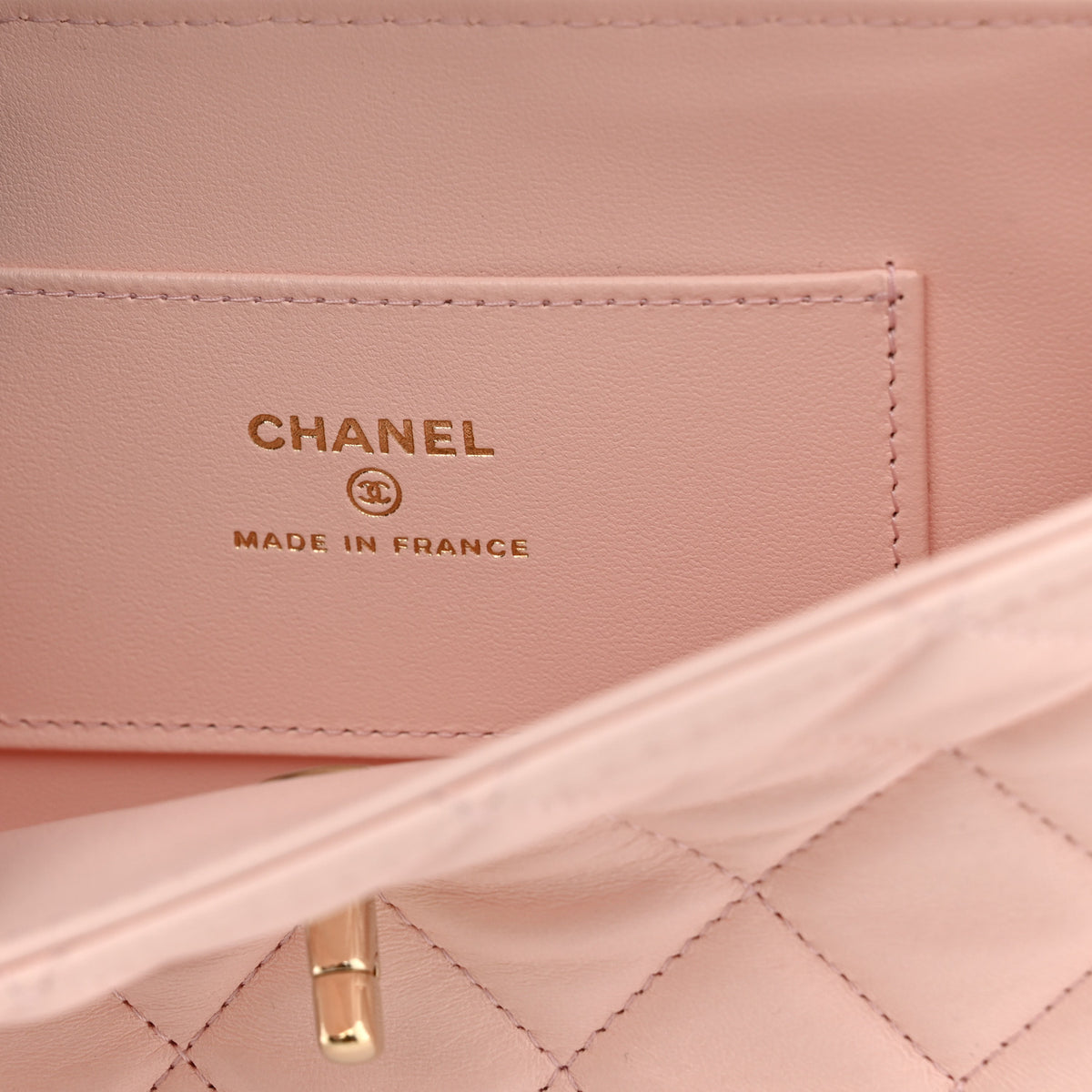 Chanel Lambskin Quilted Rectangular Phone Holder Clutch With Chain Light Pink 6 of 11