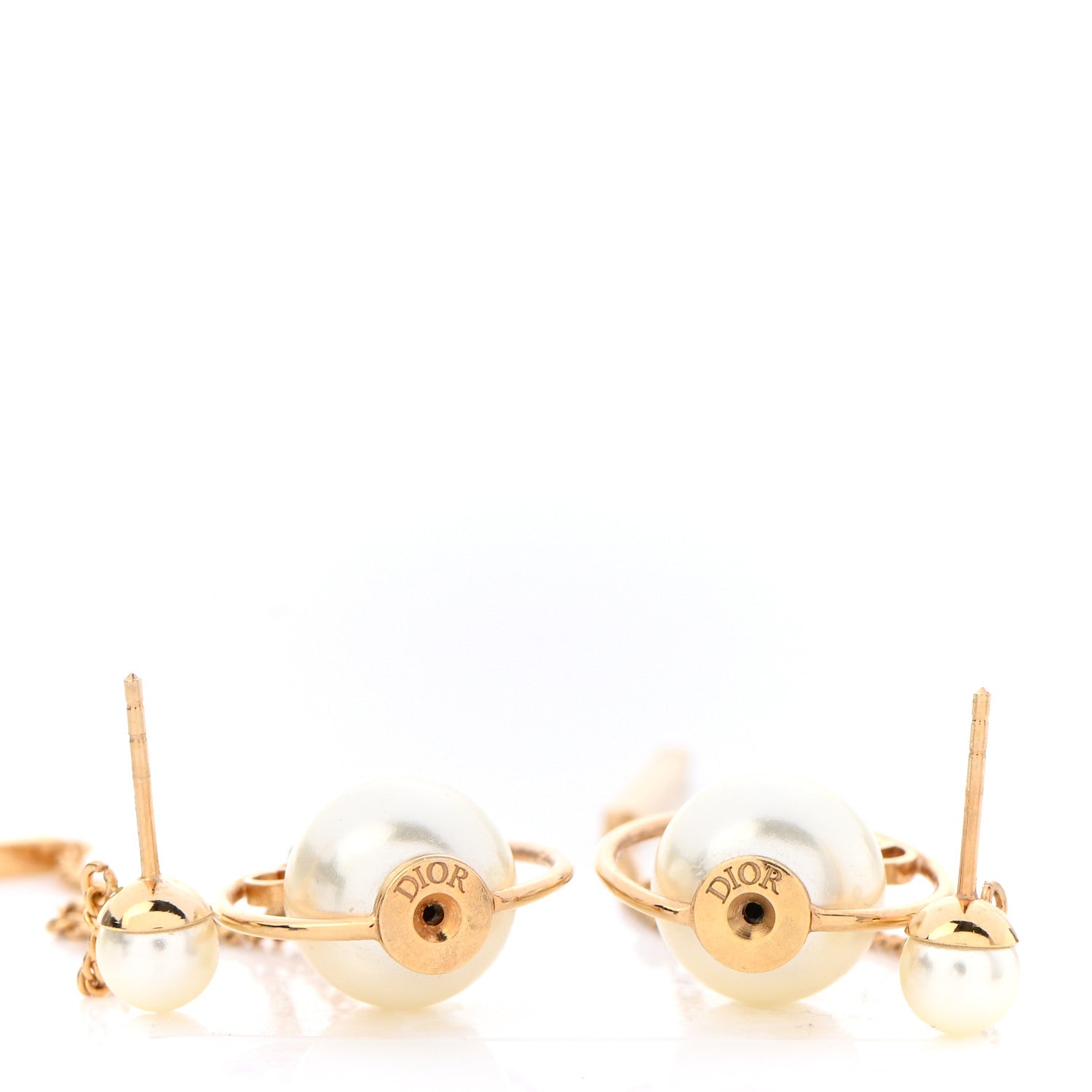 Christian Dior Pearl Tribales Dangle Chain Earrings Gold 3 of 6