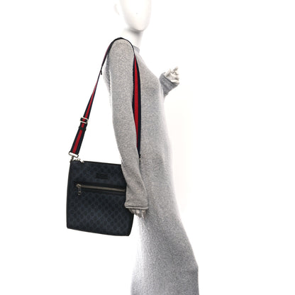 Gucci GG Supreme Monogram Appia Calfskin Web Flat Messenger Bag Black Grey 2 of 11