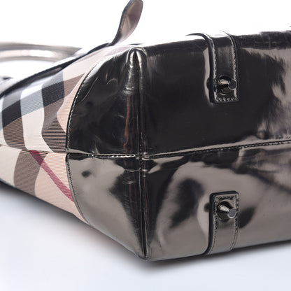 Burberry Metallic Calfskin Nova Check Tote Pewter 8 of 12