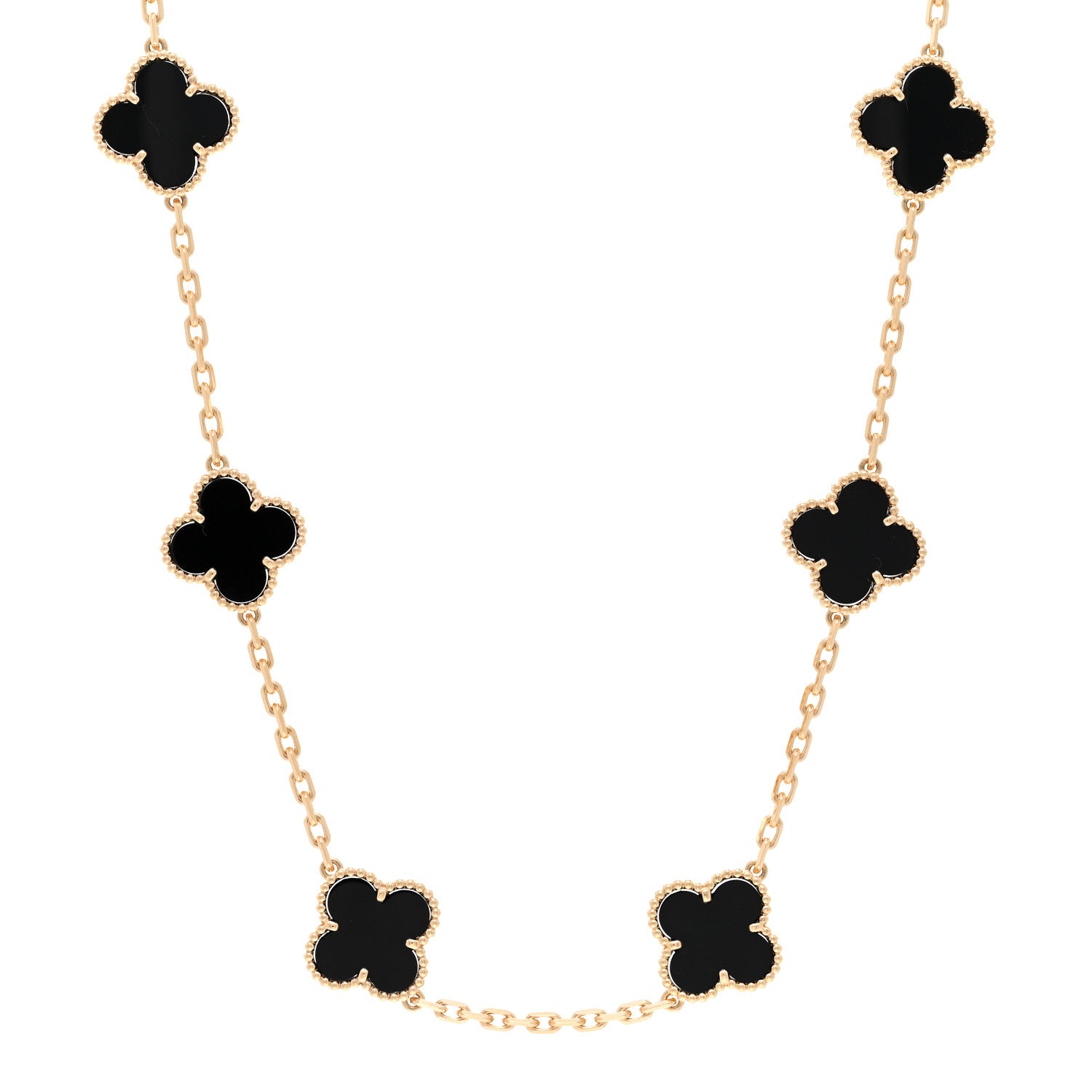 Van Cleef & Arpels 18K Yellow Gold Black Onyx 10 Motifs Vintage Alhambra Necklace 1 of 4