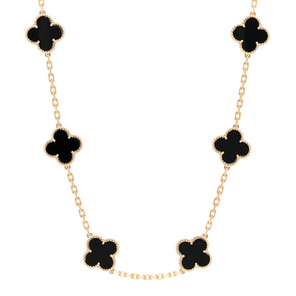 Van Cleef & Arpels 18K Yellow Gold Black Onyx 10 Motifs Vintage Alhambra Necklace 1 of 4