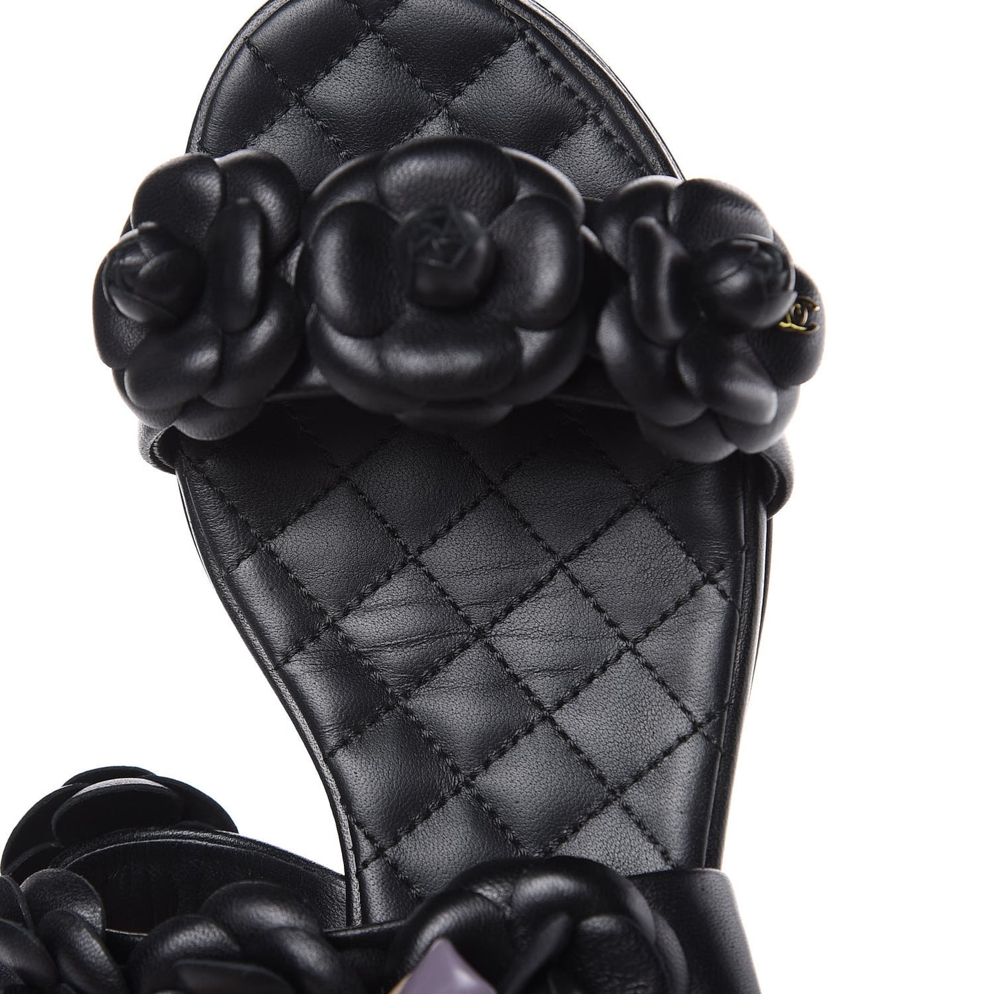 Lambskin Camellia Sandals 35.5 Black