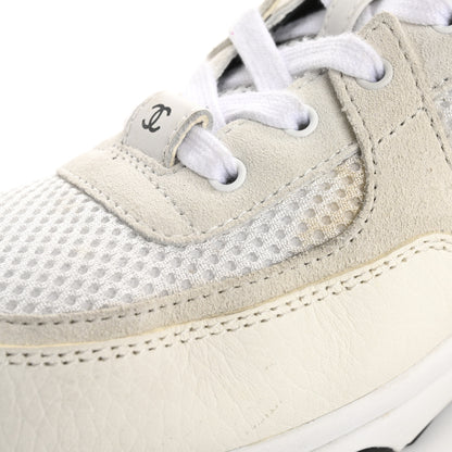 Chanel Mesh Suede Calfskin Grained Calfskin Womens CC Sneakers 38 White Black 9 of 14