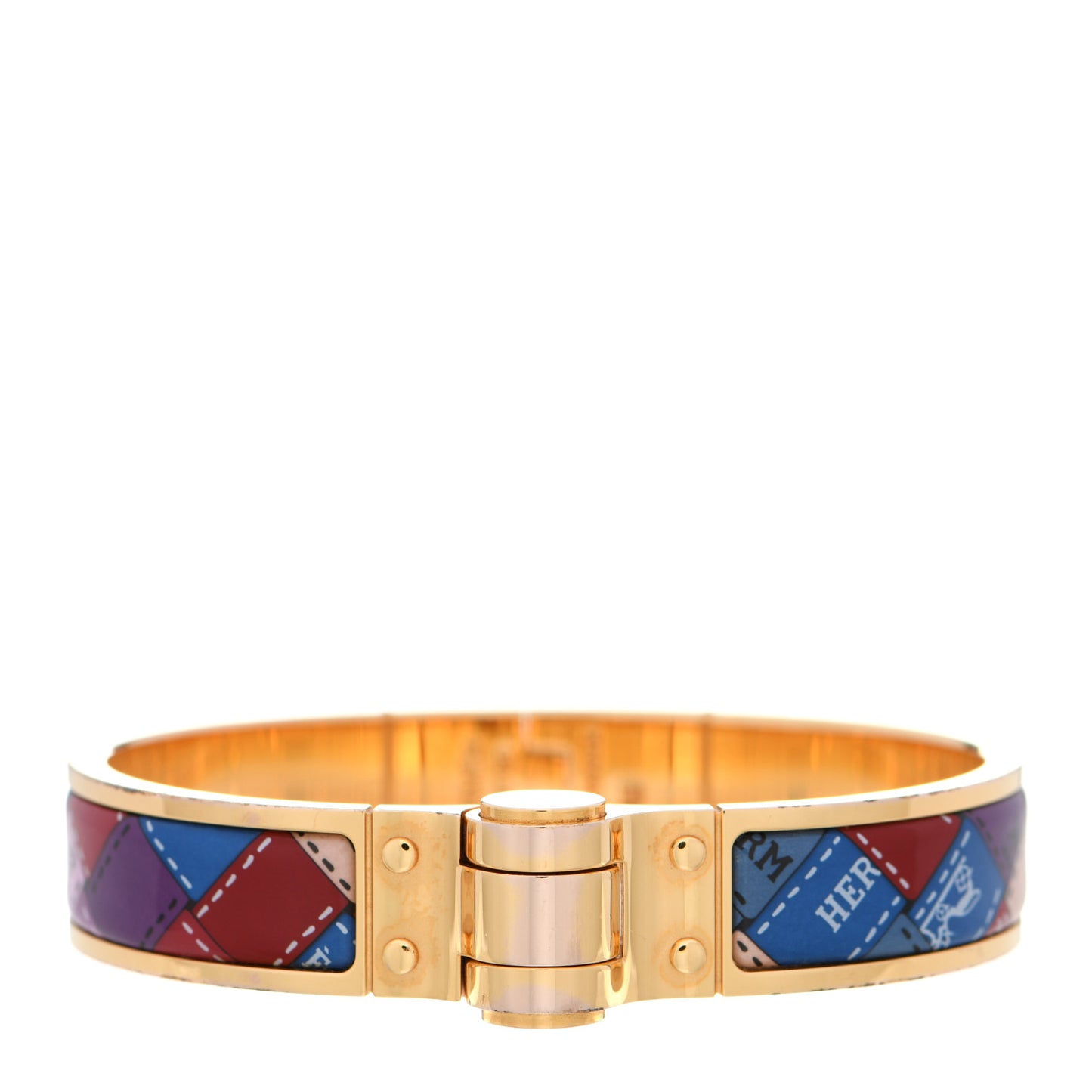 Enamel Printed Narrow Bolduc Au Carre Hinged Bracelet