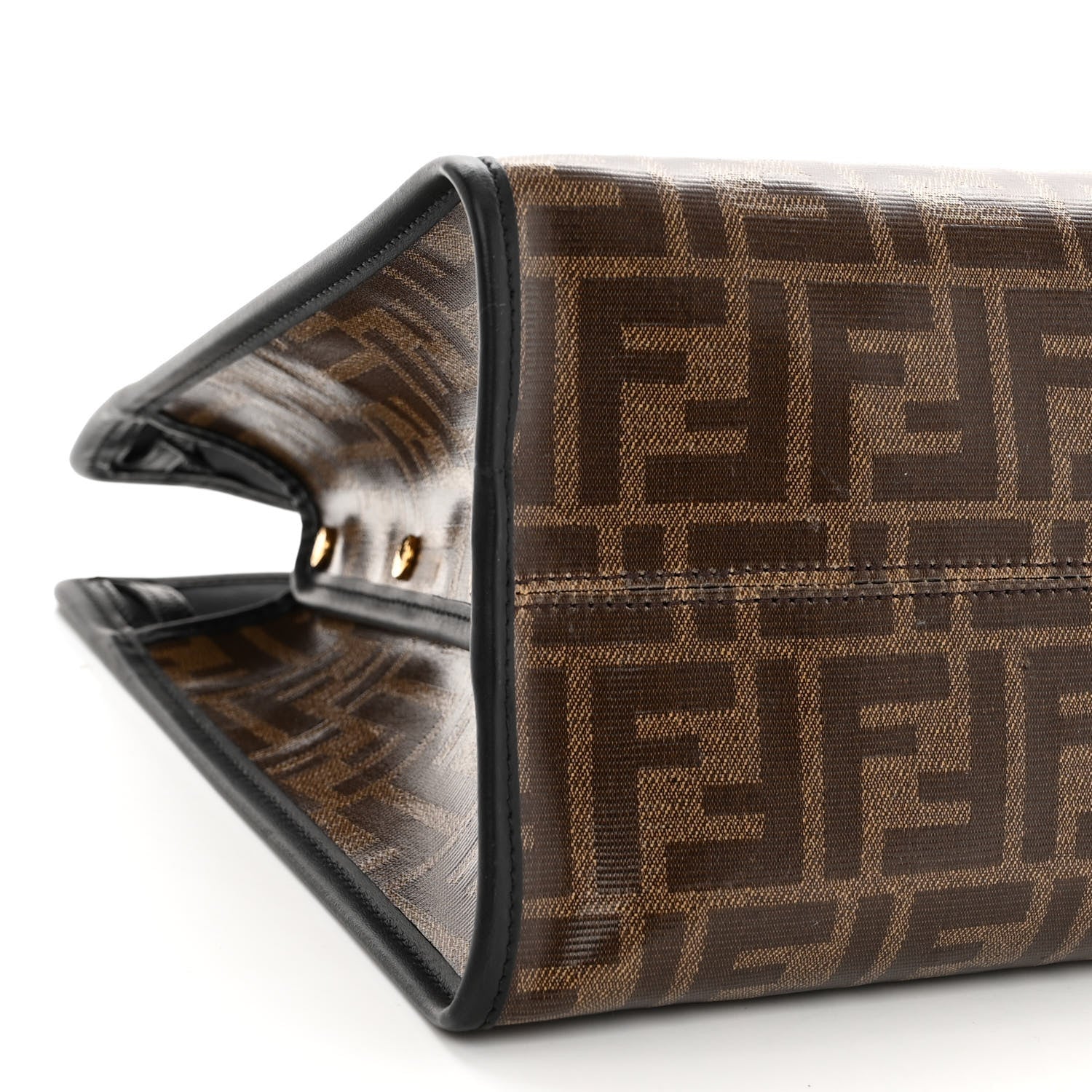Fendi Glazed Fabric Vitello Century FF 1974 Stamp Patch Medium Peekaboo Defender Cover Mogano Panna Black 9 of 11