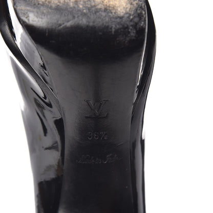 Louis Vuitton Patent Calfskin Eyeline Open Toe Pumps 36.5 Black 8 of 12