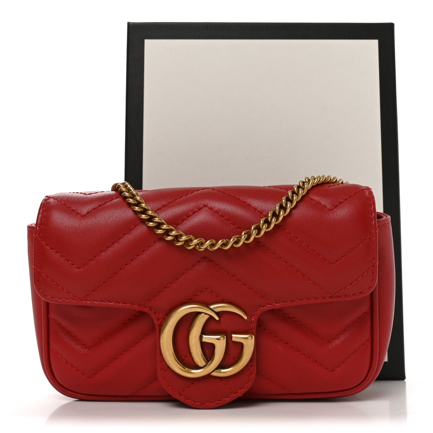 Gucci Calfskin Matelasse Super Mini GG Marmont Shoulder Bag Hibiscus Red 11 of 11