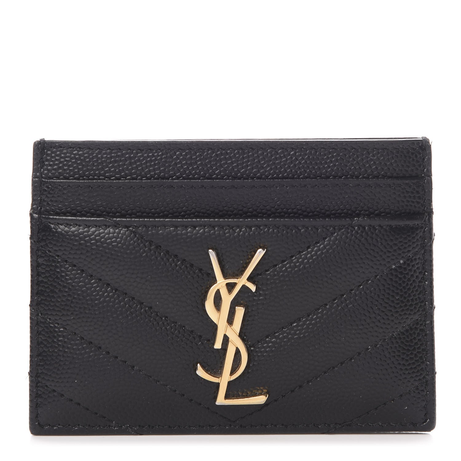 Saint Laurent Grain De Poudre Matelasse Chevron Monogram Credit Card Case Black 1 of 10