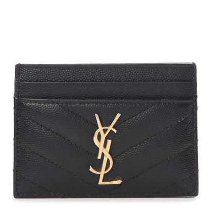 Saint Laurent Grain De Poudre Matelasse Chevron Monogram Credit Card Case Black 1 of 10