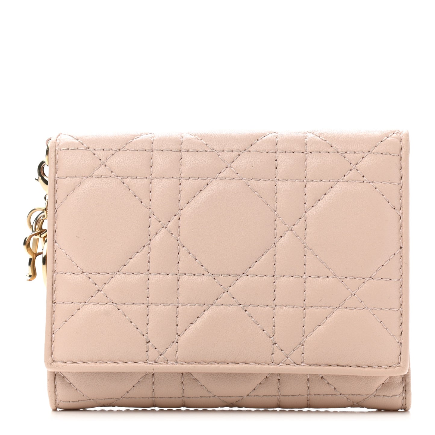 Lambskin Cannage Lady Dior Compact Wallet Light Pink