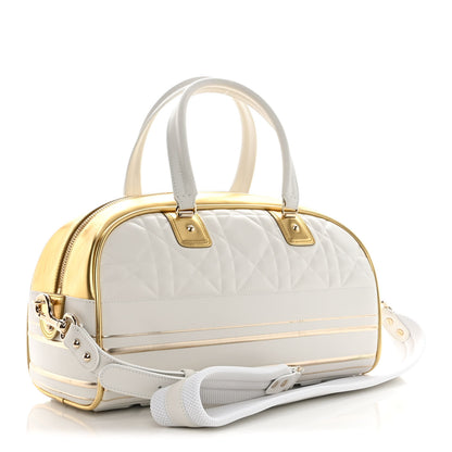 Christian Dior Calfskin Padded Macrocannage Medium Dior Vibe Zip Bowling Bag White Gold 3 of 13