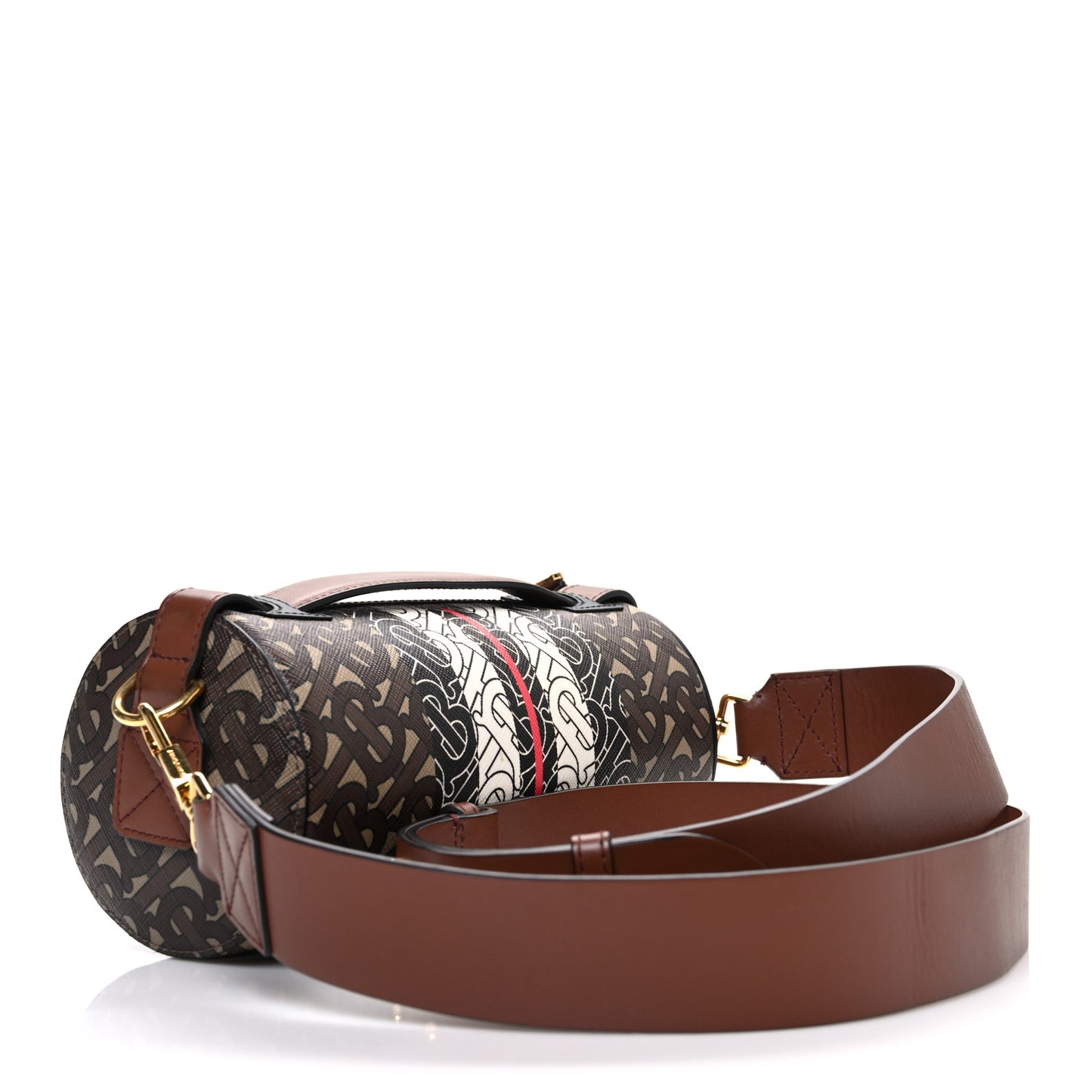 E-Canvas Monogram Stripe The Barrel Bag Bridle Brown