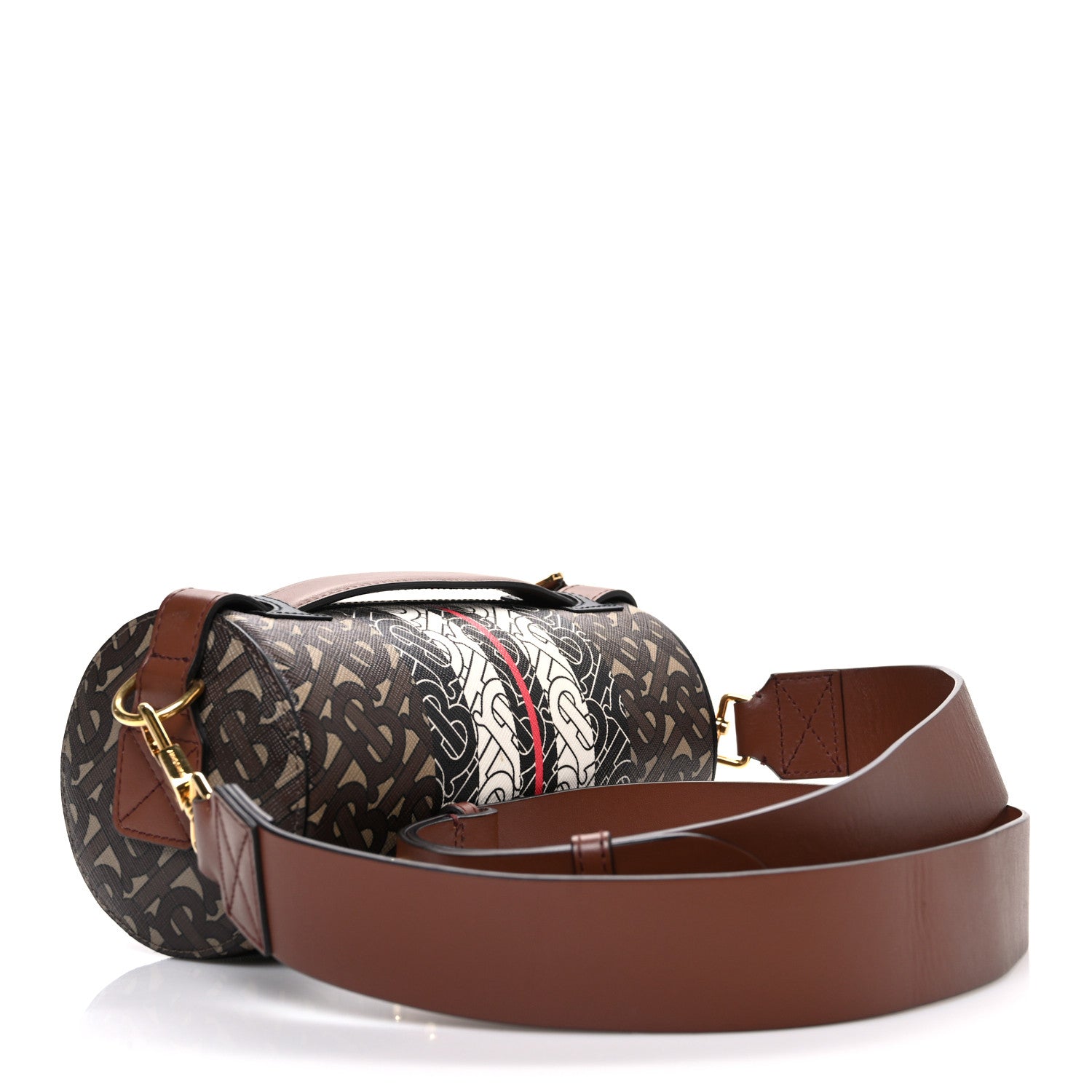 Burberry E-Canvas Monogram Stripe The Barrel Bag Bridle Brown 3 of 11