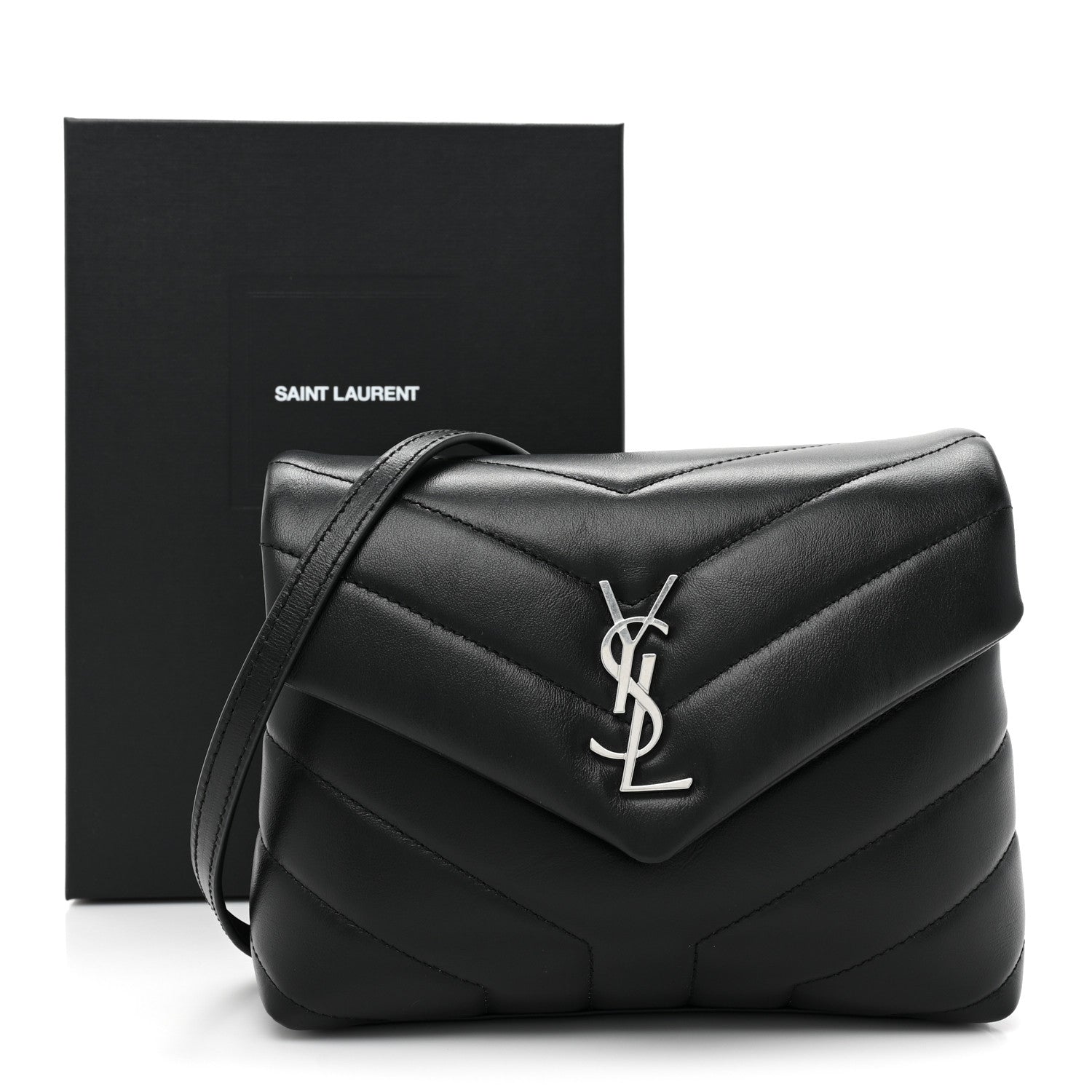 Saint Laurent Calfskin Y Quilted Monogram Toy Loulou Crossbody Bag Black 11 of 11