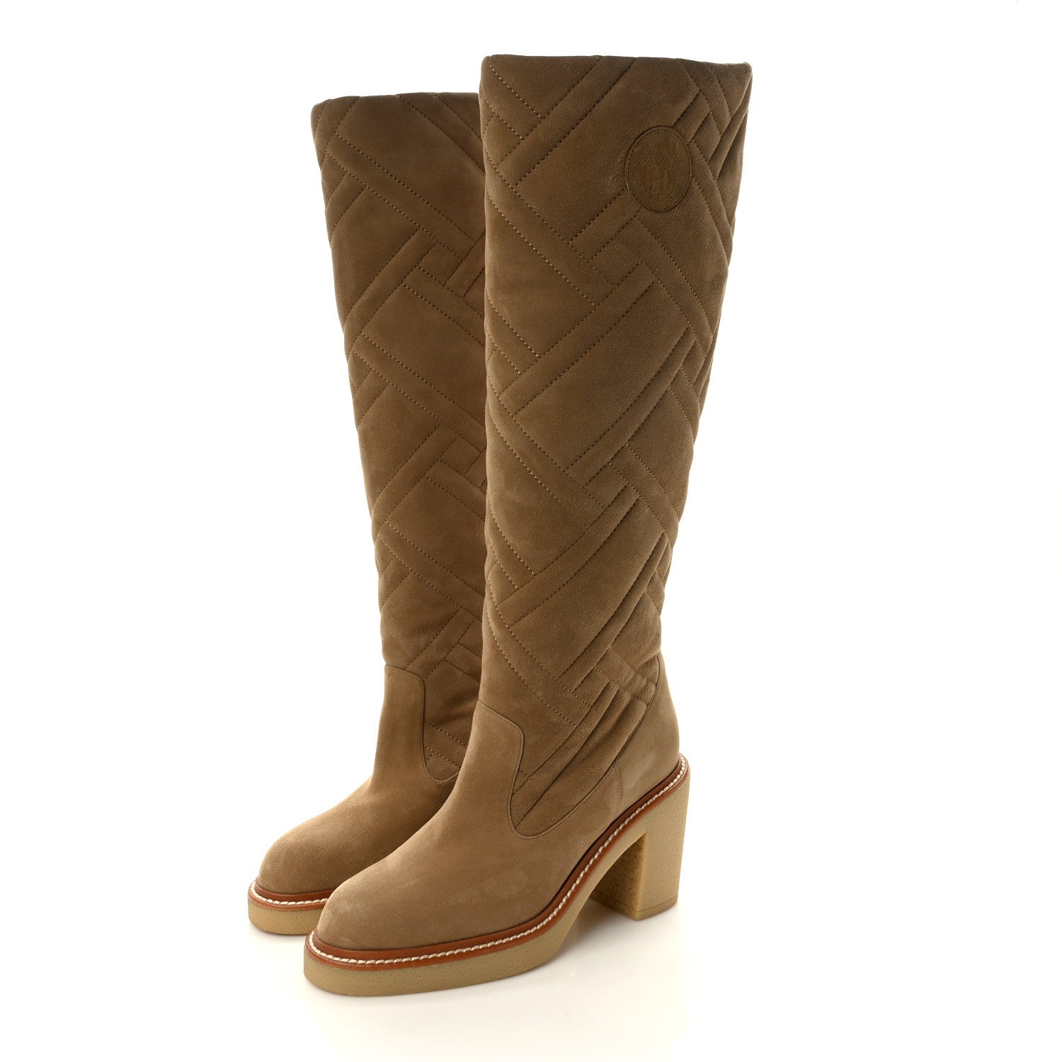 Hermes Suede Goatskin Quilted Fjord Boots 36.5 Beige Gobi 3 of 7