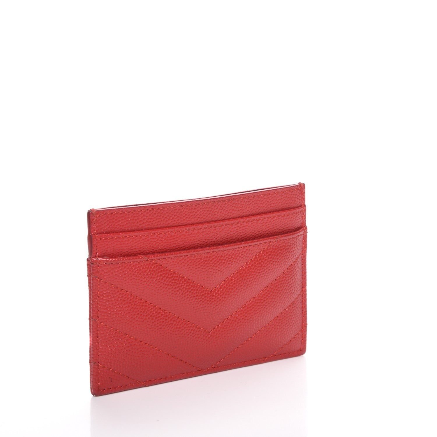 Saint Laurent Grain De Poudre Matelasse Chevron Monogram Credit Card Case New Red 3 of 7