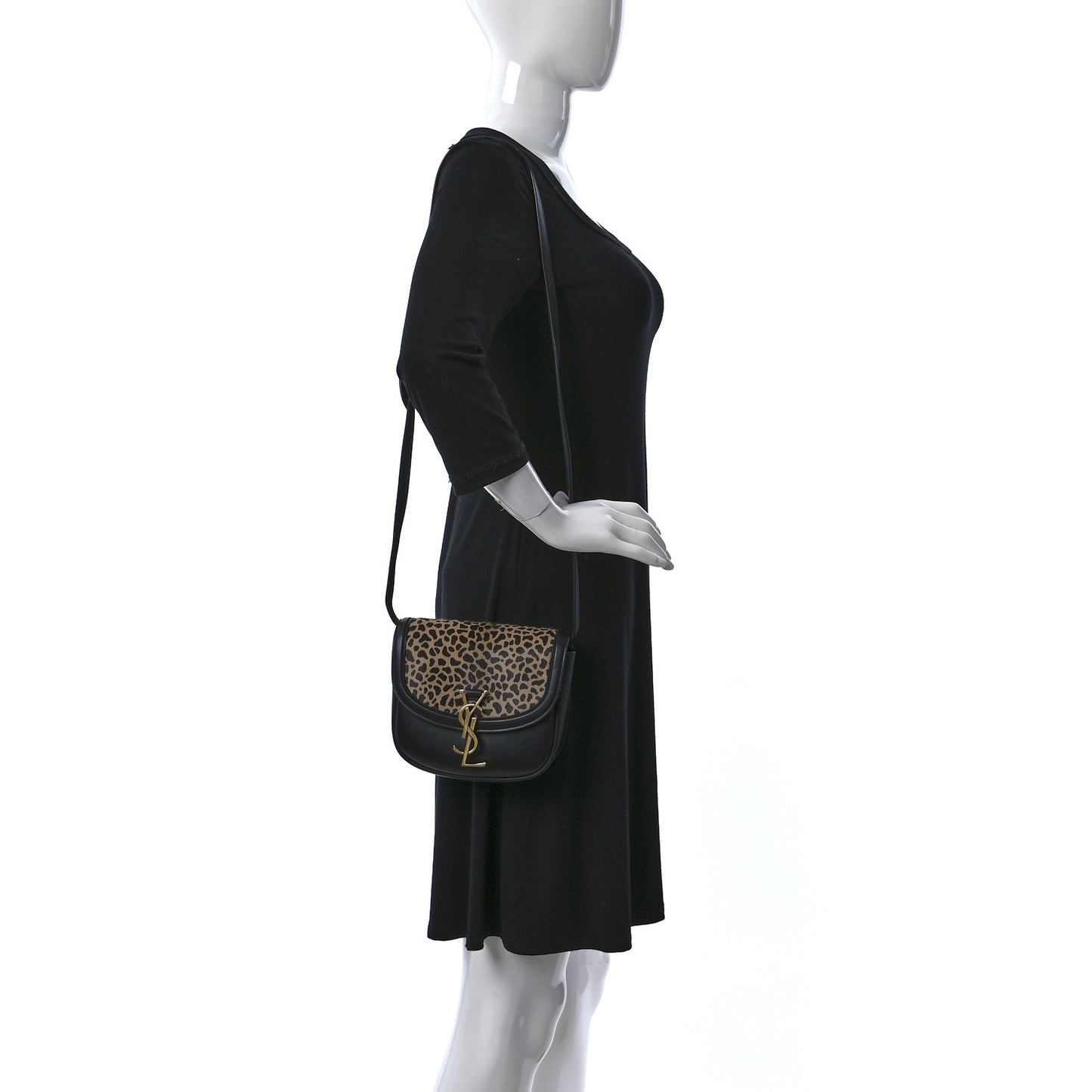 Pony Hair Calfskin Leopard Print Monogram Small Kaia Satchel Black