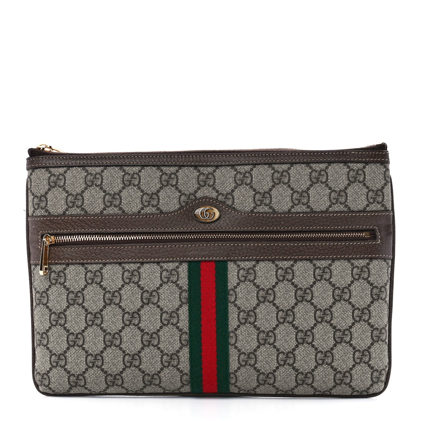 GG Supreme Monogram Large Ophidia Pouch Clutch Brown
