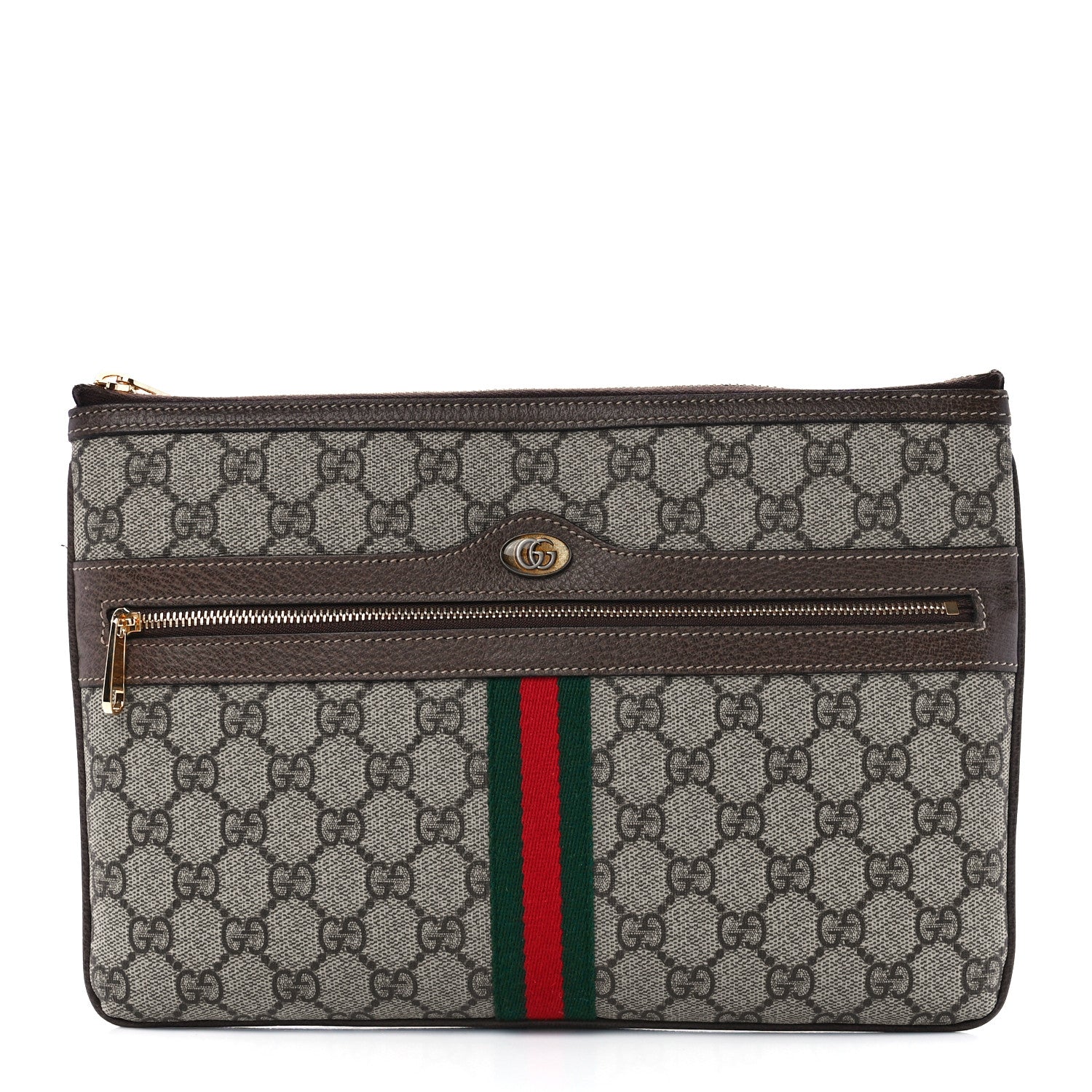 Gucci GG Supreme Monogram Large Ophidia Pouch Clutch Brown 1 of 11