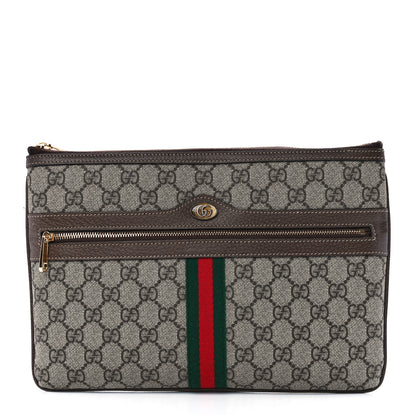 Gucci GG Supreme Monogram Large Ophidia Pouch Clutch Brown 1 of 11