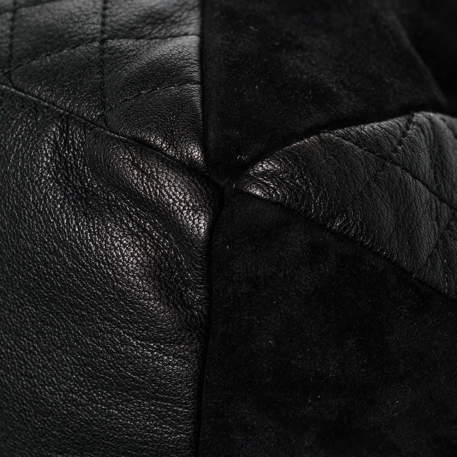 Chanel Goatskin Suede Calfskin Quilted Patchwork Drawstring Bag Black 10 of 14