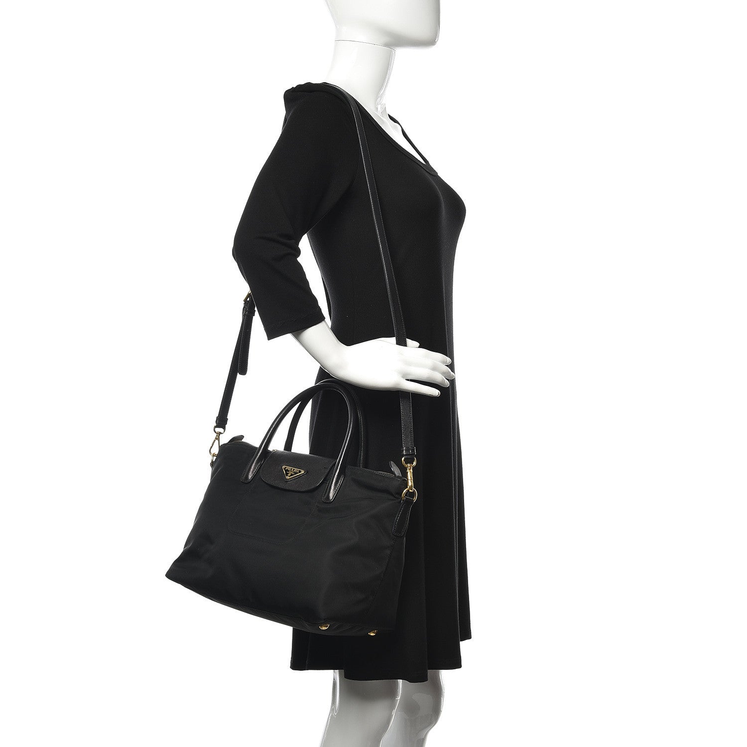Prada Tessuto Nylon Saffiano Tote Black 2 of 10