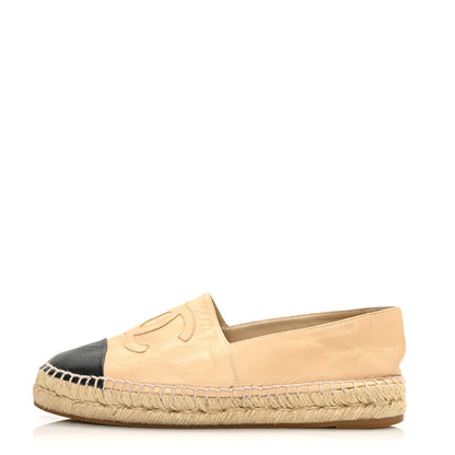 Chanel Lambskin CC Espadrilles 38 Beige Black 1 of 7