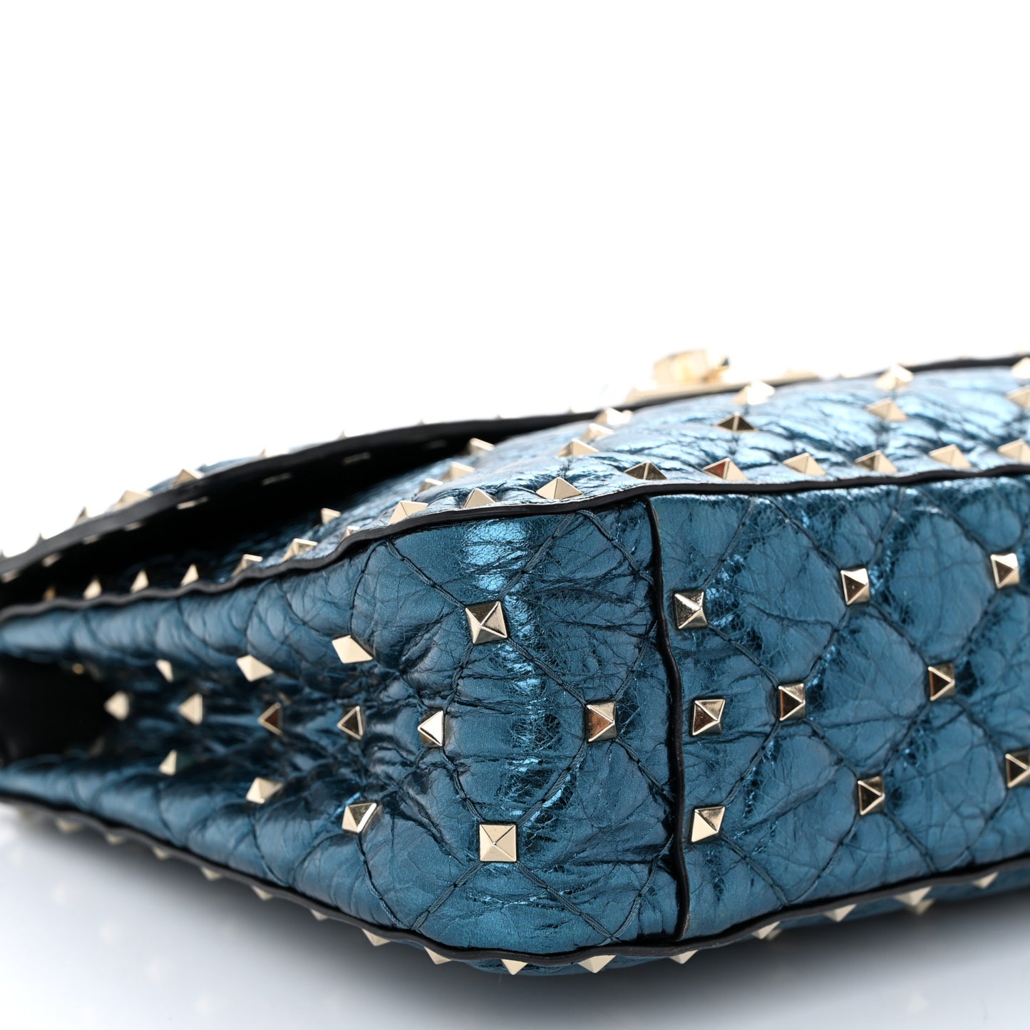 Metallic Nappa Medium Rockstud Spike Shoulder Bag Cerulean
