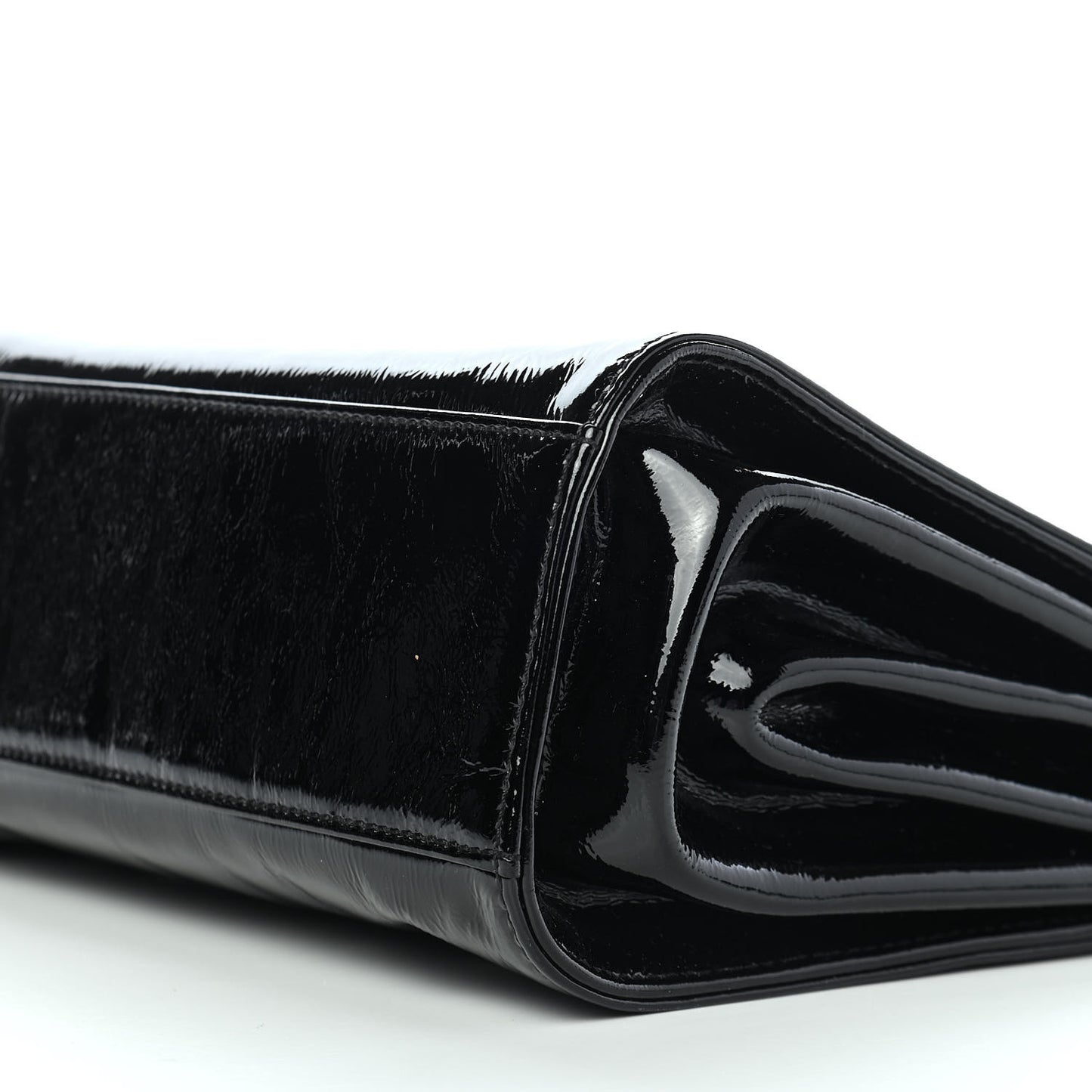 Patent Mademoiselle Lock Convertible Wrist Clutch Bag Black
