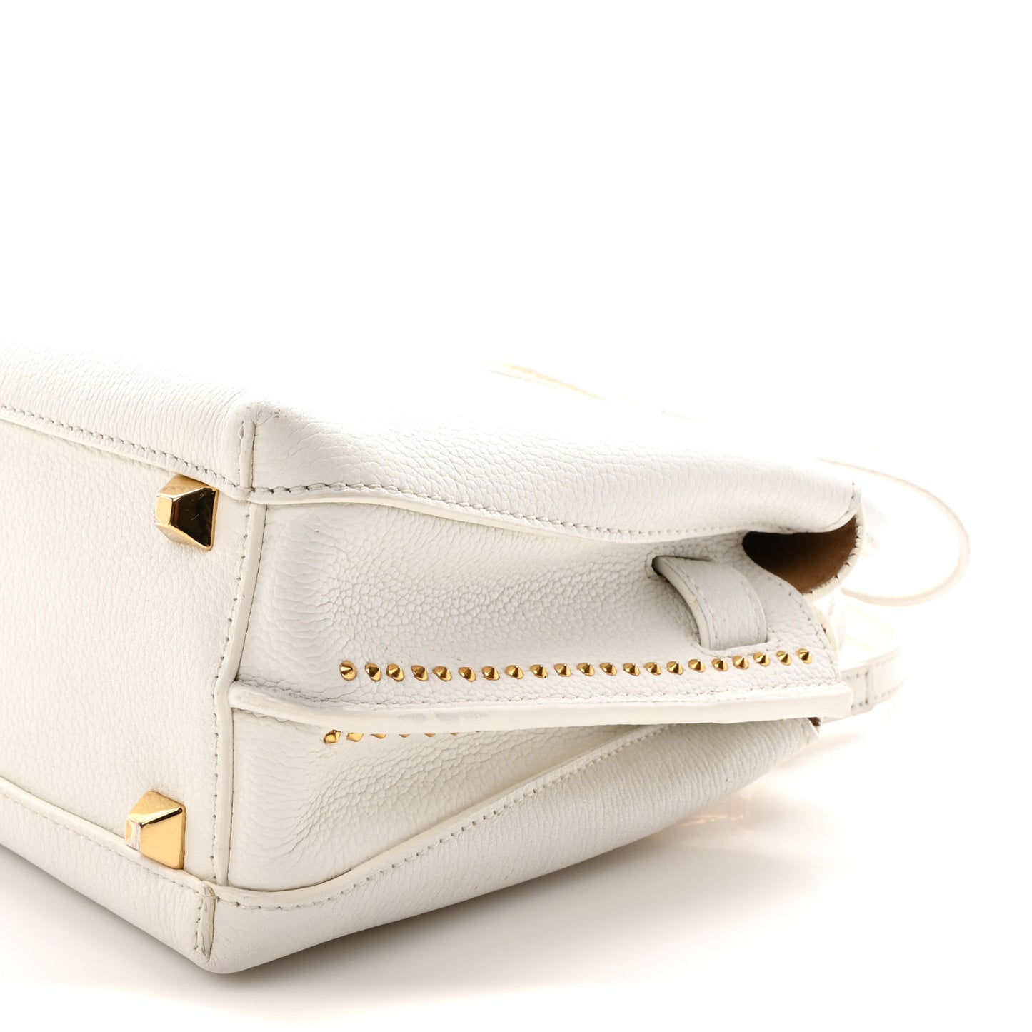 Grained Calfskin Studded Mini Milla Tote White