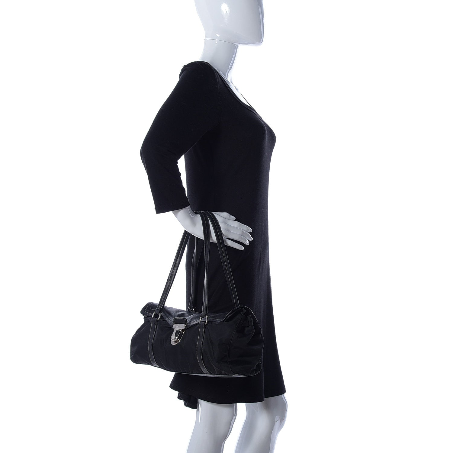 Prada Tessuto Nylon Vitello Foldover Pushlock Satchel Black 2 of 27
