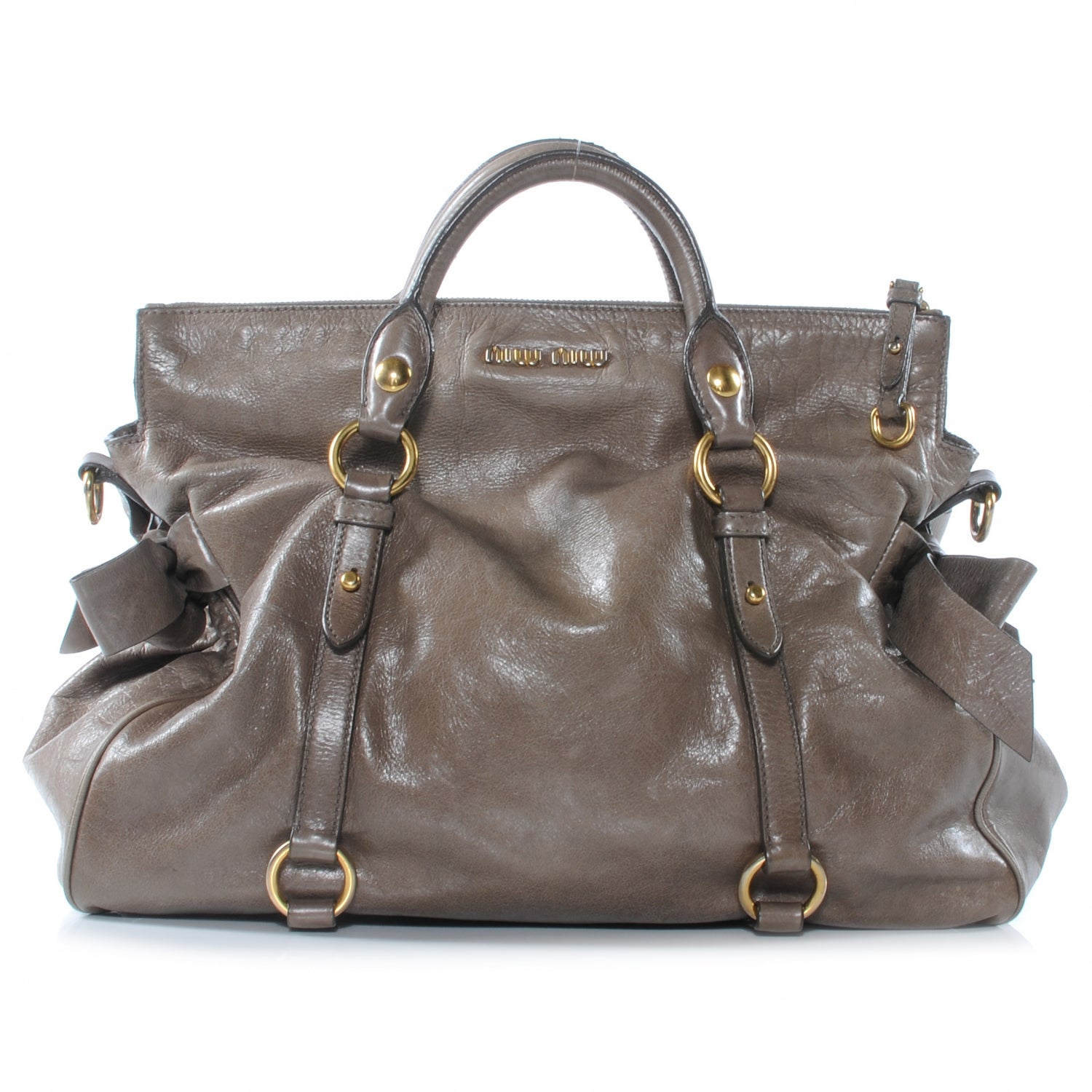 Miu Miu Leather Vitello Lux Bow Bag Fumo 1 of 7