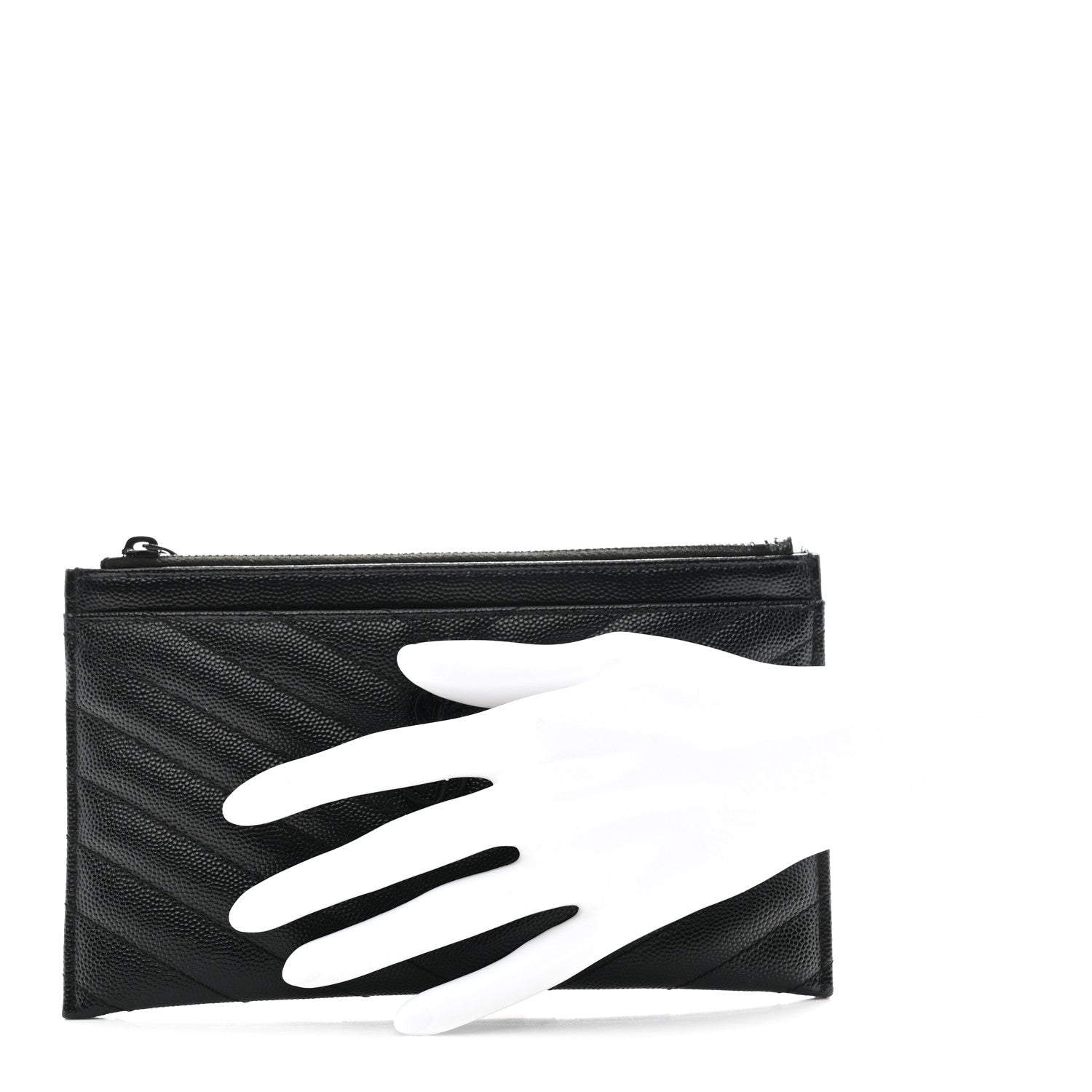Saint Laurent Grain De Poudre Chevron Monogram Monochrome Bill Pouch Black 2 of 8