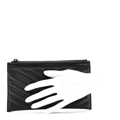 Saint Laurent Grain De Poudre Chevron Monogram Monochrome Bill Pouch Black 2 of 8