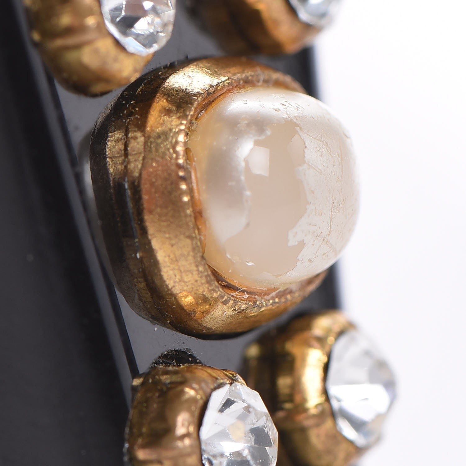 Chanel Resin Pearl Crystal Clip On Earrings Black 7 of 7