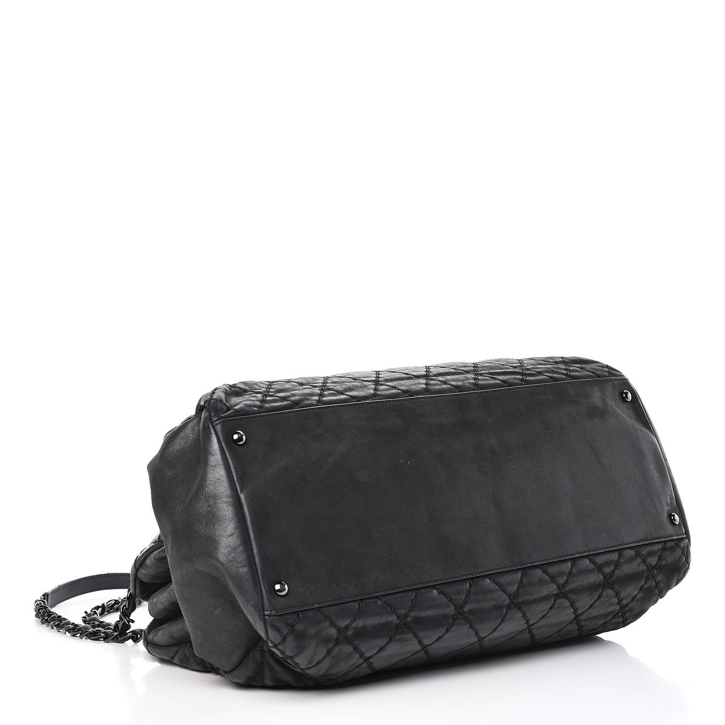 Iridescent Calfskin Large Just Mademoiselle Bowling Bag Black