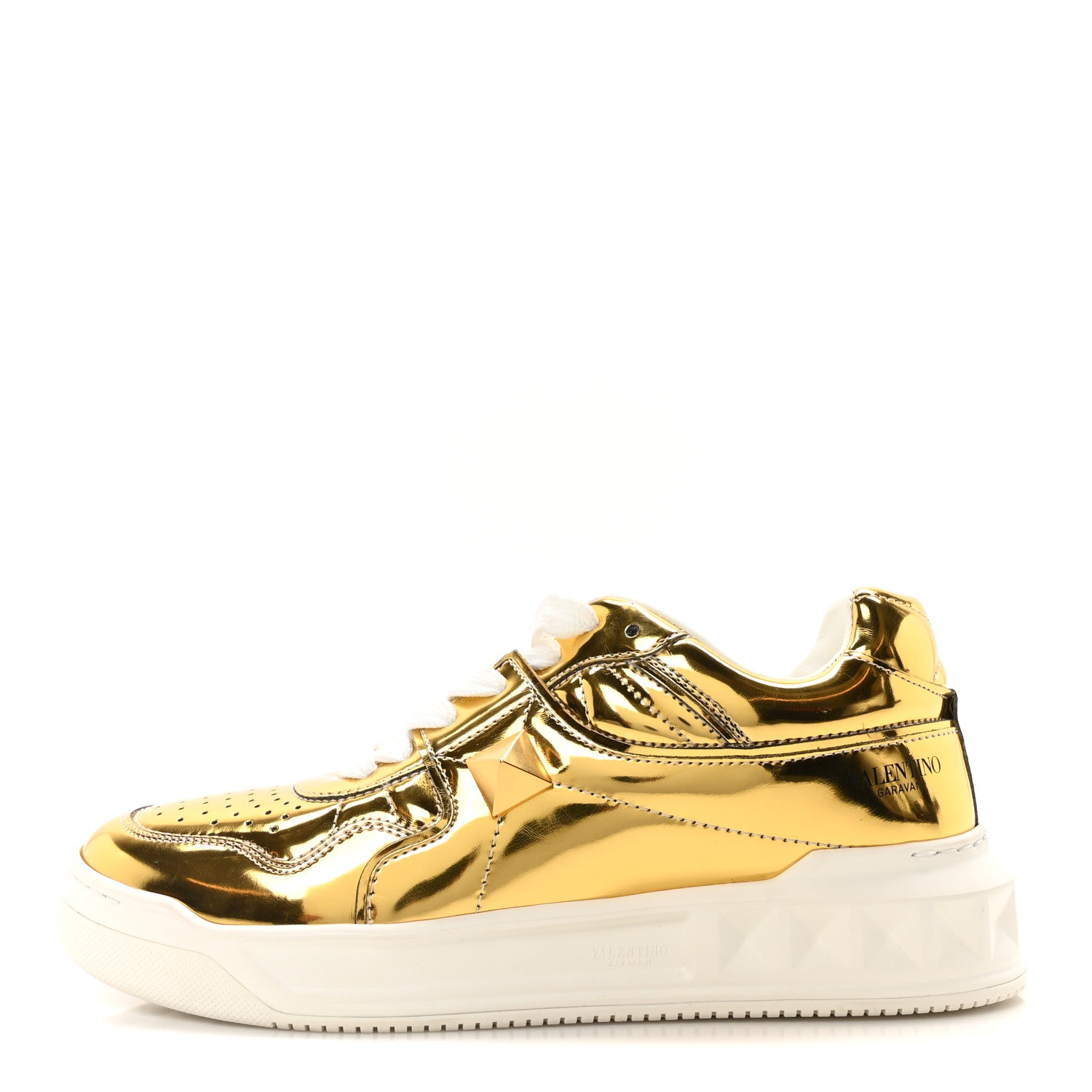 Valentino Garavani Metallic Nappa Patent One Stud Low Top Sneaker 37.5 Gold 1 of 8