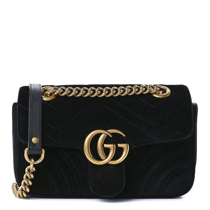 Gucci Velvet Matelasse Mini GG Marmont Shoulder Bag Black 1 of 9