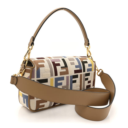 Fendi Canvas Vitello King FF Multicolor Embroidered Baguette Dusty Mauve Cappuccino Multicolor 3 of 10