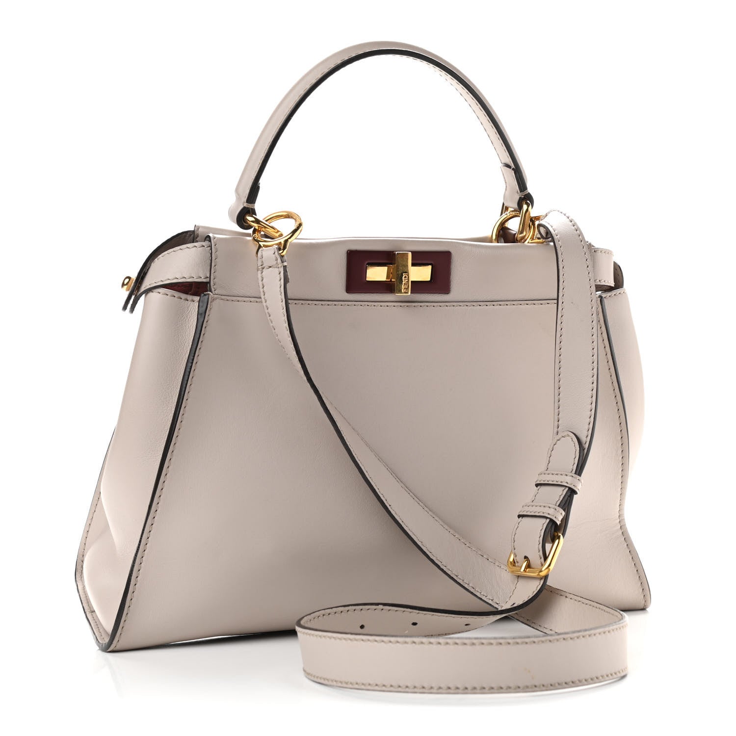 Fendi Vitello Seta Shiny Nappa Medium Peekaboo Iconic Satchel Grigio Polvere Bois de Rose 2 of 11