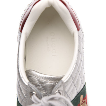 Gucci Laminated Nappa Crystal Web Bee Embroidered Trapuntata Womens Ace Platform Sneakers 36.5 Argento 6 of 8