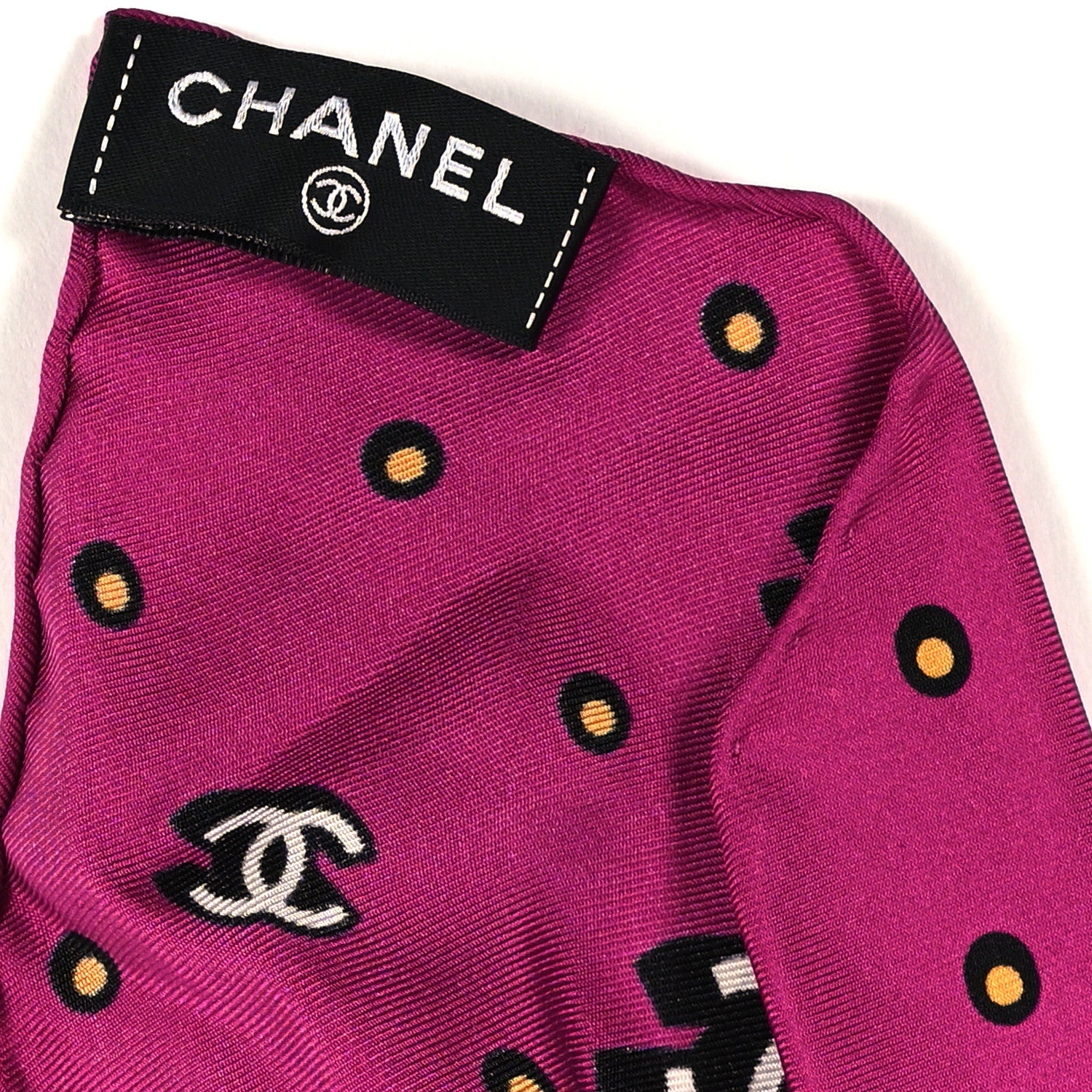 Chanel Silk CC Scrunchie and Scarf Hair Tie Fuchsia Black White 3 of 3