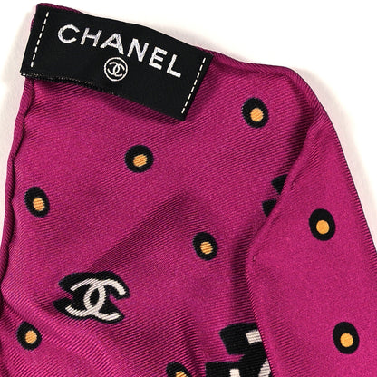 Chanel Silk CC Scrunchie and Scarf Hair Tie Fuchsia Black White 3 of 3
