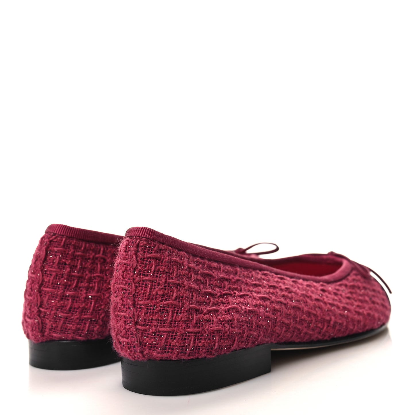 Tweed Velvet Cap Toe Ballerina Flats 37.5 Fuchsia Silver Black